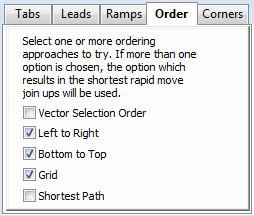 Order The order tab allows you to specify the approaches the program will use to determine the best order to cut your vectors.