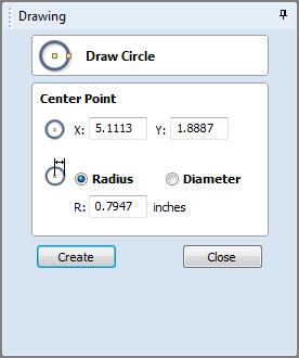 Draw Circle Circles can be created interactively with the cursor or by entering the exact coordinates and diameter/radius with typed input.