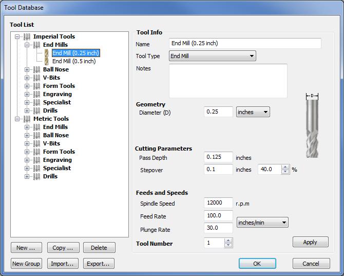 Tool List The Tool List is located on the left-hand side of the Tool Database. Click on items in the list to see or edit their properties using the Tool Info section of the database window.