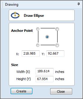 Draw Ellipse Ellipse / ovals can be created interactively with the cursor or by entering the exact coordinates for the center point, height and width with typed input.