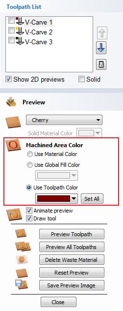 Solid Material Color Before the individual toolpath color fill is covered it is worth pointing out another feature within the preview form.