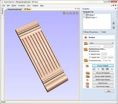 Aspire also has the ability to draw the toolpath simulation wrapped.