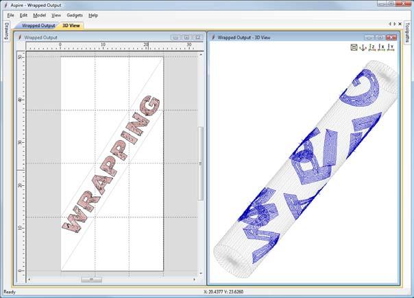 NOTE: If you use the Spiral Wrap option, the wrapped model and wrapped simulation will not display correctly. The wrapped toolpaths will however.