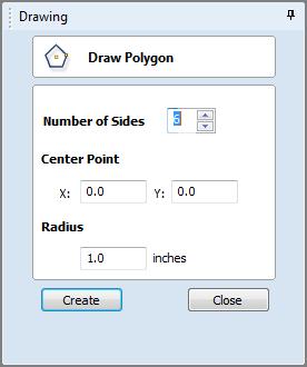 Draw Polygon Polygons (eg. Triangles, Pentagons, Hexagons etc.) can be created interactively with the cursor or by entering the number of sides, exact coordinates and radius using typed input.
