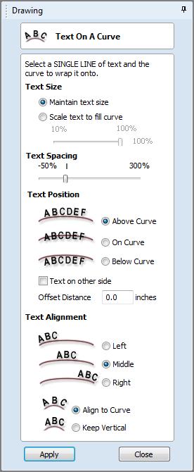 Text on Curve This tool creates requires the user to select a single line of text and a single vector curve/line. It will take the text and fit it onto the selected vector to follow the curvature.
