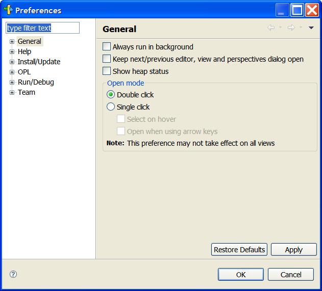 The Preferences dialog box Choose Window>Preferences in the main menu to open the Preferences dialog box: This dialog enables you to change the