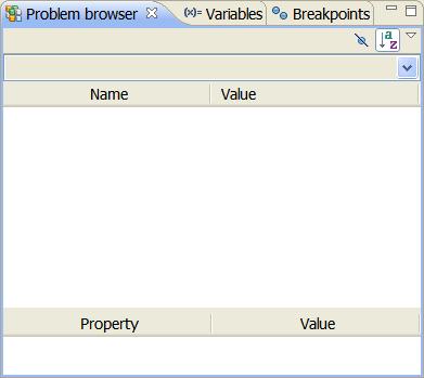 The Problem browser The Problem browser window displays the model, data and solution values of the last configuration solved. The information is presented in two panes with two columns each.