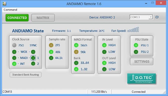 DirectOut Technologies Chapter 4a - ANDIAMO / ANDIAMO 2 Chapter 4a - andiamo / andiamo 2 state view The state view monitors the system state and informs about the system settings.