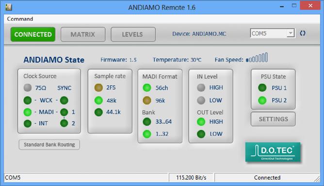 DirectOut Technologies Chapter 4c - ANDIAMO.MC Chapter 4c - andiamo.mc state view The STATE view monitors the system state and informs about the system settings.
