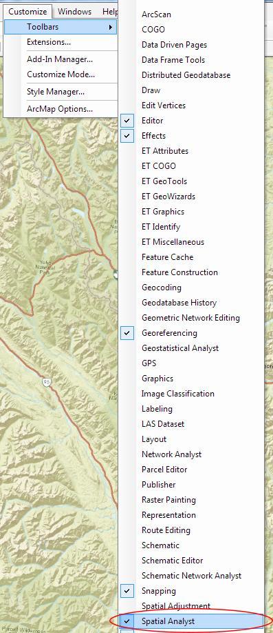 4. In order to create contours, you will need to enable the Spatial Analyst