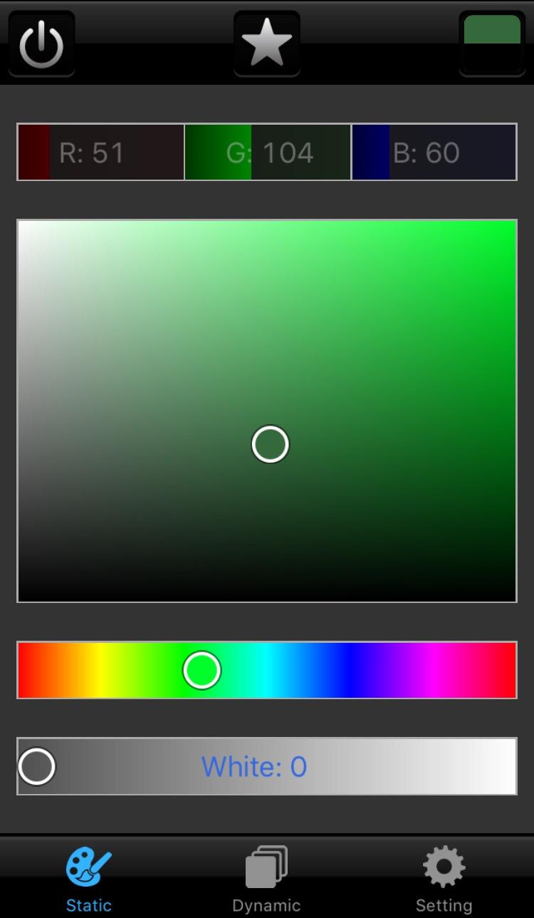 To recall a saved colour, tap the star icon in the top centre of the screen.