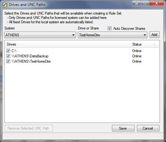 Drives and UNC Paths (Enterprise Edition Only) If you have installed the Enterprise Edition of DTS FSM then the Drives and UNC Paths configuration screen is available under the Configuration menu.