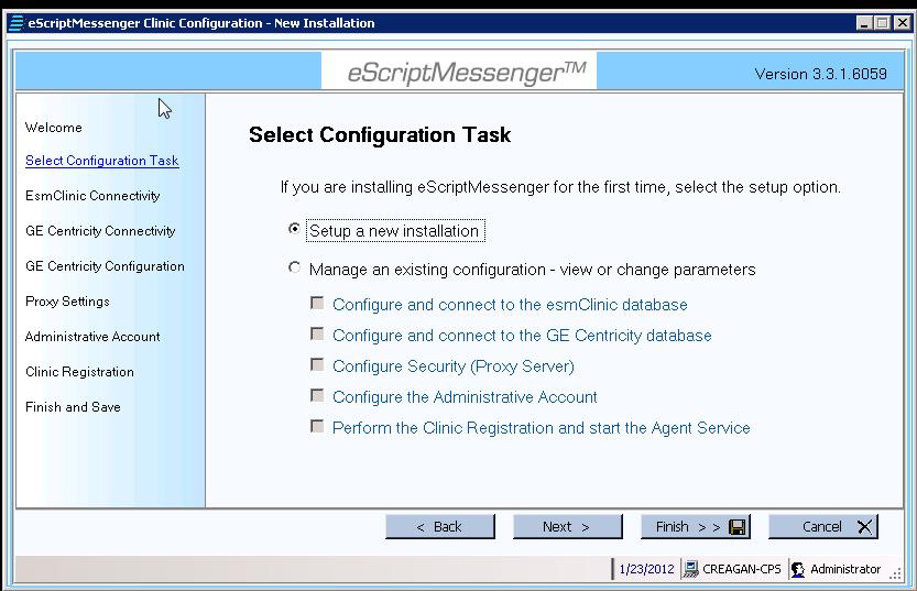 3. Select Configuration Task for a new install click on Setup new