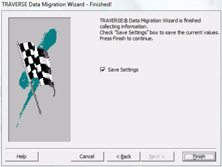 15. Click Finish. The TRAVERSE Data Migration dialog box appears.