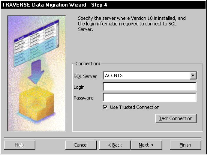 The TRAVERSE Data Migration Wizard Step 4 window appears.