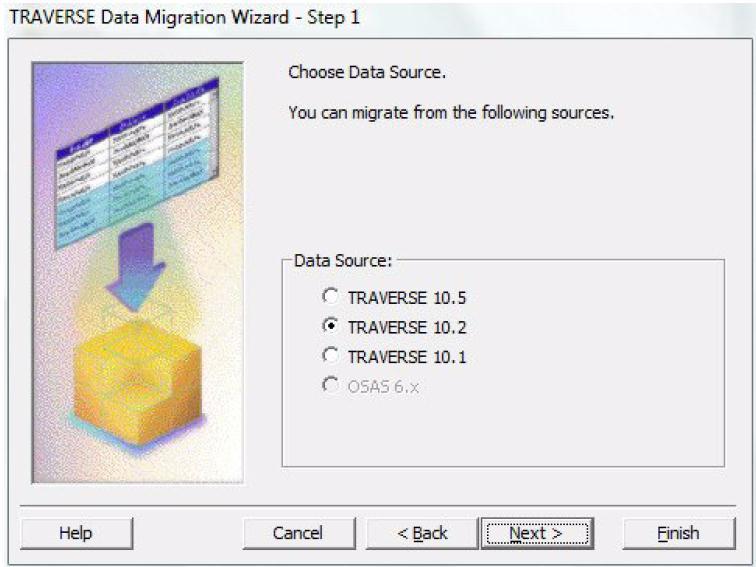 2. From the Data Source section of the dialog box, select TRAVERSE 10.