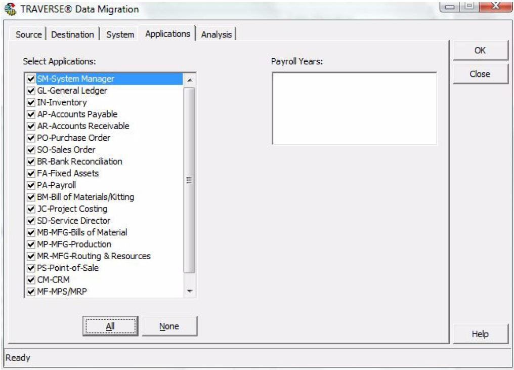18. Use the Applications tab to select the applications and payroll data that you plan to migrate. 10.5 Data Migration 19.