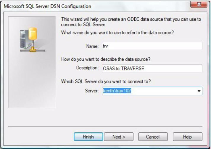 4. Select SQL Server as the Source and click on Finish. The Create a New Data Source to SQL Server screen appears. 5. Type in a name for your Data Source.