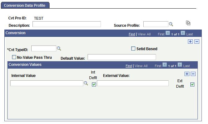 Using PeopleSoft EDI Manager Chapter 2 Conversion Data Profile page A conversion data profile takes the values from a particular PeopleSoft database table (such as the table holding bank transaction