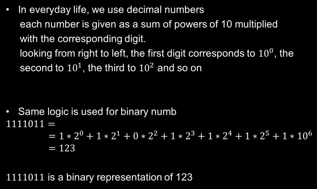 Representation of numbers in a