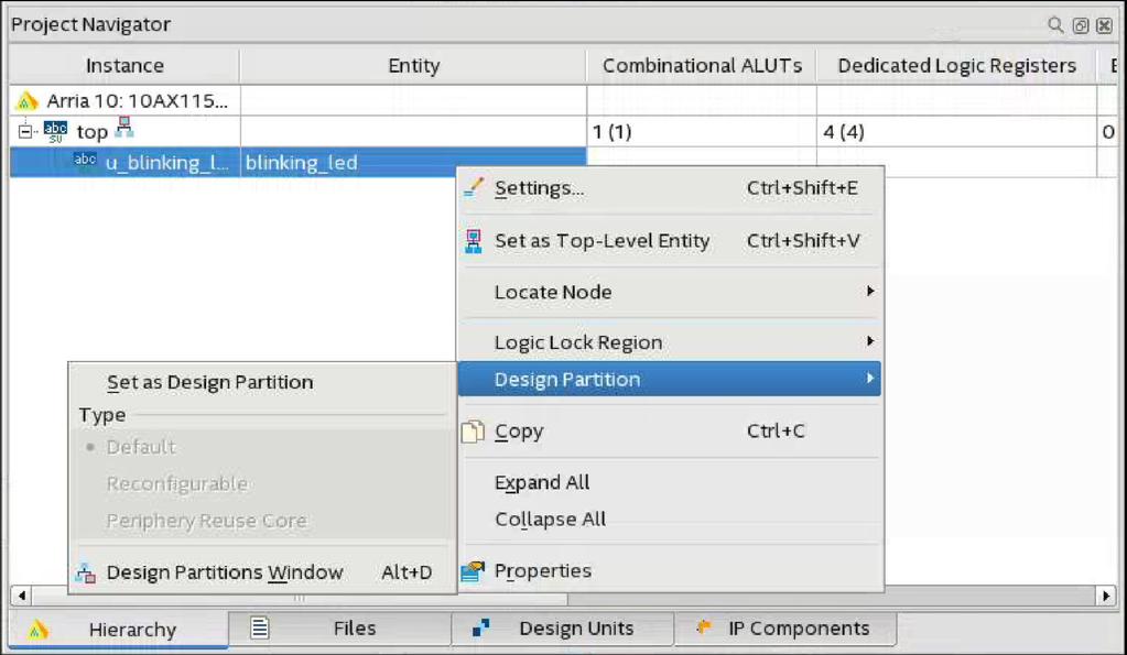 4. To view and edit all design partitions in the project, click Assignments Design Partitions Window.