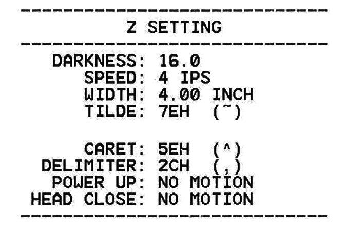 page Country code ZPL setting information Print darkness