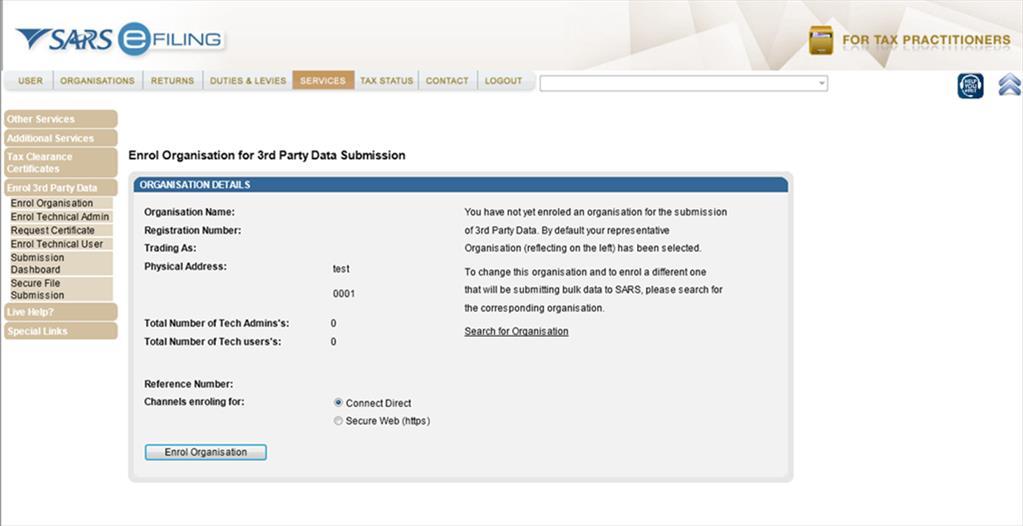 The following screen, containing the organisations details will now appear Note: If the Income Tax, PAYE or VAT