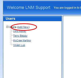 Clicking on this main Users tab will load the list of current users into the Users tree area.
