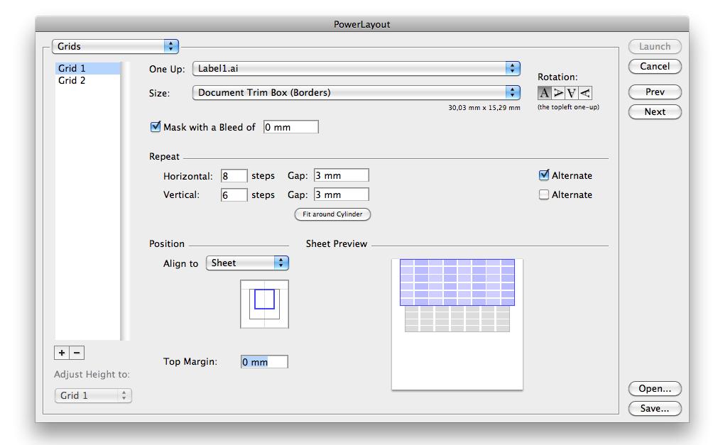 4 4. Grid Settings Click the Next button, or choose Grids from the dropdown menu. In the Grid Settings panel, you will construct the layout of your step and repeat file.