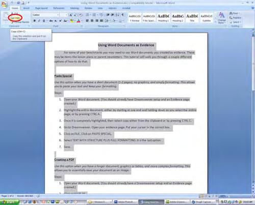2. Highlight the entire document, either by starting at one end and holding down as you select the entire page, or by