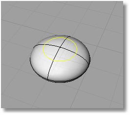 Page 17 of 24 Split the ellipsoid with the curve 1. Use the Split command to separate the pupil surface from the eye ellipsoid. 2. At the Select objects to split.