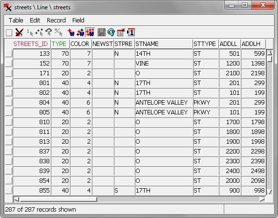 View Database Tables zoom the View out to full extents in the Display Manager, press the expand icon button ( ) for the STREETS layer in the expanded entry for STREETS, press the expand icon button (
