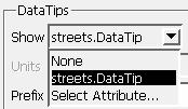 information about both appears in the DataTip. The STREETS line DataTip provides the street name, type of street, and the speed limit.