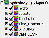to make it the active layer in the Display Manager press the Settings icon button for the HYDROLOGY group in the Projection controls in the Group Settings window, choose None from the Auto-Match menu
