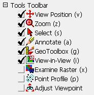 Toolbar Options Tools Toolbar Options The Options window opened from the Display Manager (Options / View Options) allows you to set a large number of display options.