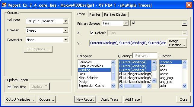Create Reports Plot Winding Currents Vs Time Select the menu item Maxwell 3D > Results >