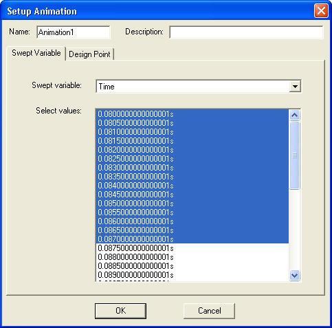 To Animate the Plot Select the menu item Maxwell 2D > Fields > Animate In Setup Animation window, Sweep Variable: Time Select values: Select the time range from 0.0805s to 0.