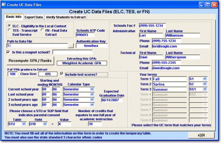 Page 2 Aeries Student Information System CREATE UC DATA FILES The following is the Create UC Data Files form.