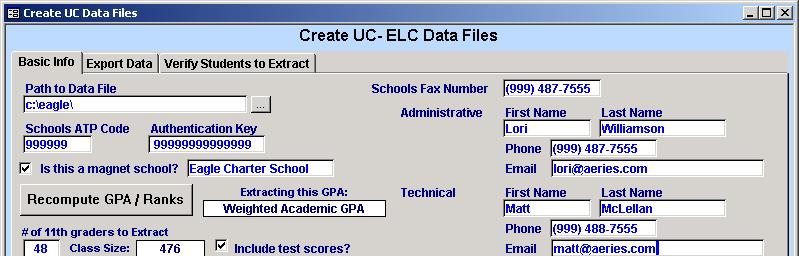 Page 4 Aeries Student Information System Enter the Schools fax number including the area code and press Tab.