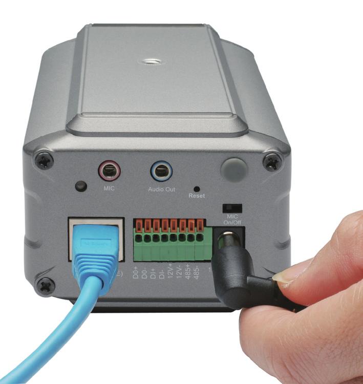 Attach the External Power Supply Attach the supplied power adapter to the DC power input connector located on the Network Camera s back panel (labeled DC 12V) and connect the other end to an AC power