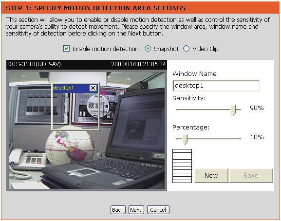 Click Next This section will allow you to enable or disable motion detection as well as control the sensitivity of your camera