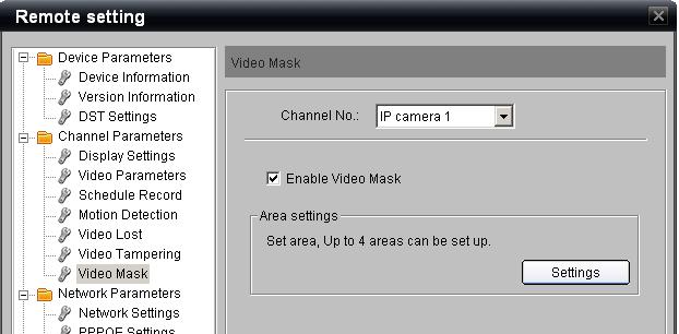 2. Select the desired camera to configure from the Channel No drop down list 3.