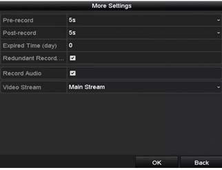 Figure 6-22 Record Parameters - Check the checkbox of Redundant Record. - Click OK to save settings and back to the upper level menu. 4. Repeat the above steps for configuring other channels.