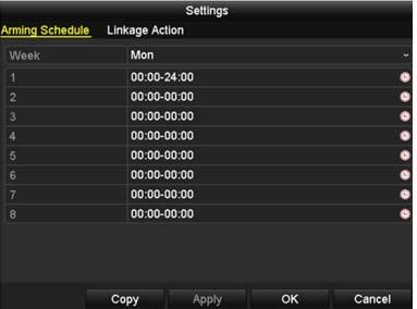 Figure 9-9 Set Arming Schedule of Video Loss 4. Select Linkage Action tab to set up alarm response action of video loss (please refer to Setting Alarm Response Actions on page 9-11). 5.