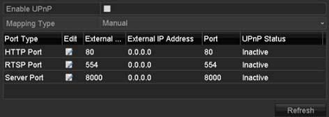 1. Enter the Network Settings interface. Menu > Configuration > Network. 2. Select the NAT tab to enter the port mapping interface. Figure 12-21 UPnP Settings Interface 3.
