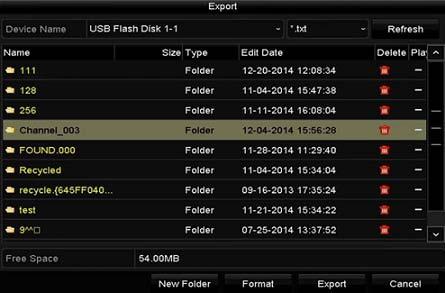 Export button on the Search Result interface to