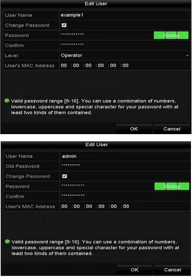 Figure 16-9 Edit User Interface 4. Edit the corresponding parameters. Operator and Guest - You can edit the user information, including user name, password, permission level and MAC address.