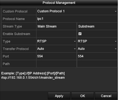Figure 3-27 Protocol Management Interface There are 16 customized protocols provided in the system. You can edit the protocol name and choose whether to enable the sub-stream. 2.