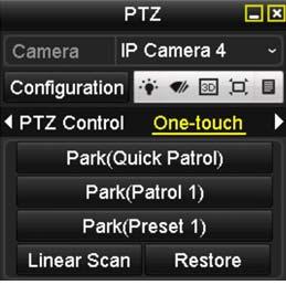 Figure 5-12 PTZ Panel - One Touch 3. There are 3 one-touch park types selectable. Click the corresponding button to activate the park action.