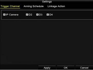 Figure 6-16 Set Trigger Camera NOTE The PTZ Linking function is only available for the VCA settings of IP cameras. 6. Enter Record Schedule settings interface (Menu > Record > Schedule > Record Schedule), and set VCA as the record type.